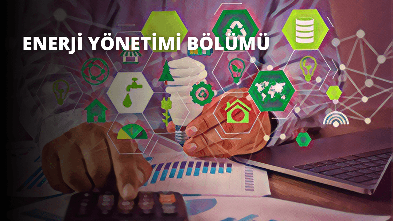 Bir kişi sağ eliyle bir ampul tutuyor, yüzü arka planda hafifçe bulanık. Ampul yanıyor gibi görünüyor ve yeşil bir su damlacığının yanı sıra sarı bir altıgenle çevrili. Ön planda, yeşil dişli benzeri bir nesneyi tutan bir el görülüyor. Ayrıca arka planda bir klavyenin yakın çekimi var ve ortada bir kişinin elleri kağıtların üzerinde görülüyor. Sarı altıgen beyaz metin ve nesneler içeriyor.
