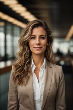 a business woman in a gray suit standing in an office, in the style of youthful energy, light brown and brown, hasselblad h6d-400c, uhd image, non-representational, handsome, wavy