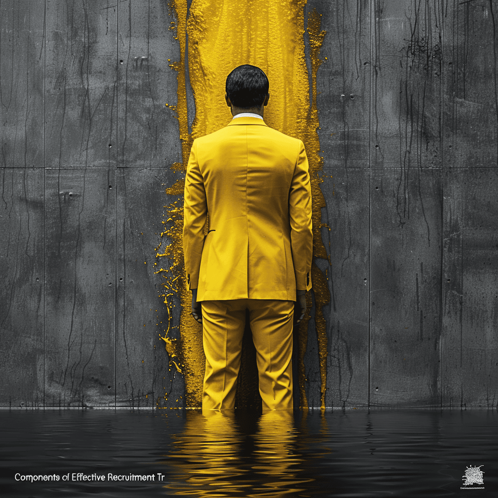 man standing in front of a wall with yellow paint, in the style of hyper-realistic water, advertisement inspired, enigmatic characters, rendered in cinema4d, bold contrast, rich hues, uniformly staged images, ad posters