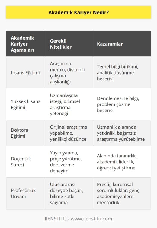 Kariyer süreci içerisinde adlandırılır. Bu kariyer sürecinde amaç   tır. Akademik kariyerde akademisyen olup bilimle ilgilenmek,   ,    yazmak, sürekli öğrenme durumunda olmaktır.