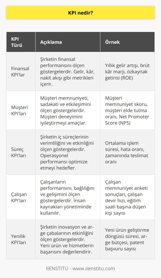 Key Performance Indicators’tür. Anahtar Performans Göstergesidir. 