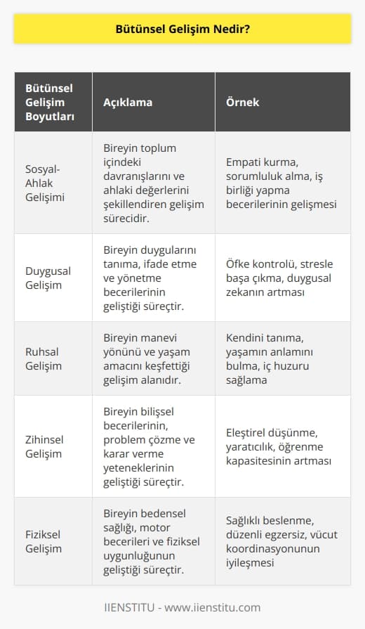 Bir işletmenin her yönü arasındaki bağlantıyı açıklayan bir modeldir. Bireyin sosyal-ahlak, duygusal, ruhsal, zihinsel ve fiziksel gelişimini birleştiren kendini gerçekleştirme yani kendini öğrenme süreci olarak tanımlanabilir. Bütünsel bakış açısı ile bakıldığında bir sistemin bir bütün olarak bileşenlerini nasıl hareket ettireceği görüşüne dayanan bir gelişim modelidir.