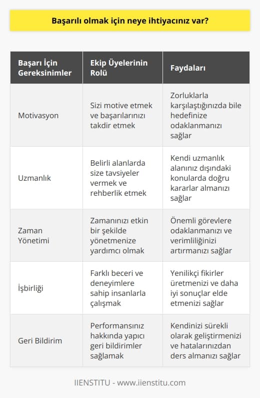 Eğer başarılı olacaksanız yardıma ihtiyacınız var. Ne yaptığınızı övecek, sizi motive edecek ve sizin üzerinde mantıklı ve pratik kararlar alabileceğiniz uzmanlık veya zamana sahip olmadığınız iş alanlarında size tavsiye verecek olan ekip üyelerine ihtiyacınız var. 