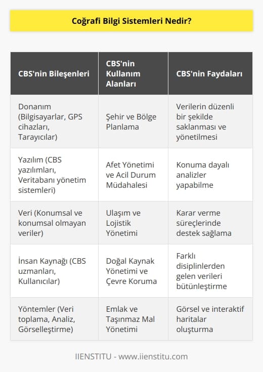 Yeryüzüne ait olan bilgileri belirlenen bir amaç doğrultusunda toplama, bilgisayar ortamında depolama, kontrol etme, analiz etme vb. süreçlerin yapılmasını sağlayan sistemdir. Dünyadaki karmaşık sorunların çözümüne yönelik konuma dayalı    süreçlerinde kullanıcılarına yardımcı olur. Birçok disiplin bilginin konum özelliğine ihtiyaç duyar bu sistem de ona yardım eder.