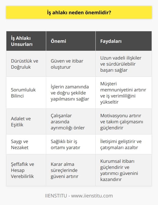 Bir iş yaparken ya da bir girişimde bulunurken, bunu sizden daha iyi yapabilecek birileri muhakkak olacaktır. Tahmin edilenden daha çok problem ortaya çıkacak. Bu süreçte vazgeçmenizi engelleyecek ve zorlukları aşmanızı sağlayacak olan şey iş ahlakı olacaktır.